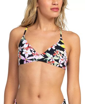 Roxy Beach Classics Bikini Top Womens Black Floral Tie Back Beach GBO2655