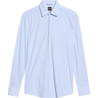 BOSS Hank Kent Slim Fit Performance Stretch Dress Shirt in Light/Pastel Blue at Nordstrom, Size 17.5 - R