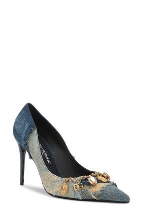Dolce & Gabbana Charm Embellished Pointed Toe Pump in Blue at Nordstrom, Size 10.5Us