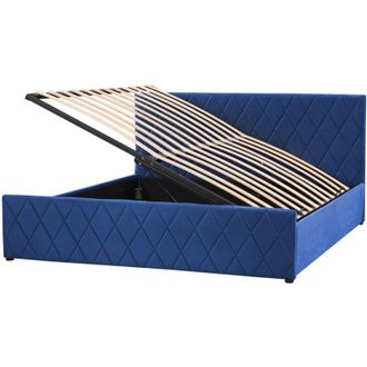 Beliani Letto Contenitore Trapuntato Velluto Blu Rete a Doghe 180 x 200 cm Rochefort