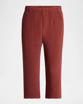 Homme Pliss&eacute; Issey Miyake Men & apos;s Cropped Brown Pleated Trousers