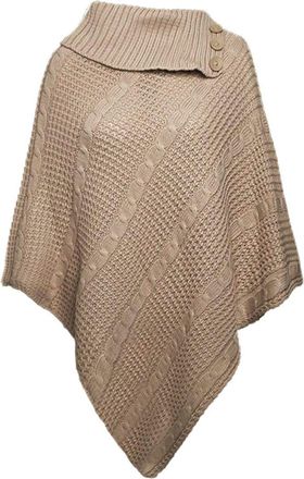 Purple Hanger Womens New Poncho Button Ladies Long Knitted Folded Roll Neck Button Cape Shawl Wrap Shrug Jumper Top Plus Size Stone Size 24-26