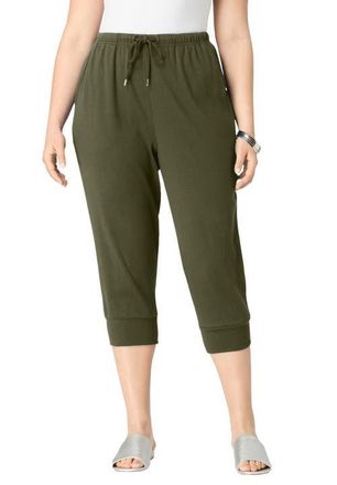 Roaman's Plus Size Soft Knit Capri Pant With Drawstring Waist in Dark Olive Green at Nordstrom, Size 5X