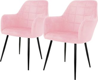 ECD Germany 2x Juego Sillones De Comedor - Rosa - Asiento Terciopelo - Patas De Madera Refuerzo De Acero - Estilo Vintage - Asientos Modernos De Oficina Sala De E