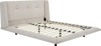 Vente-Unique Cama de 140 x 190 cm con cabecero capiton&eacute; - Tela - Beige - PENAVI