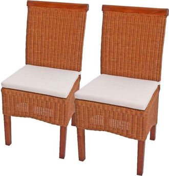 Hhg Lote de 2 sillas de comedor Silla de mimbre Silla M42, ratán, con cojín de asiento