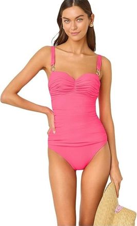 Lilly Pulitzer Solaria Swimsuit Womens Pink Stretch Ruched One Piece GBO3793