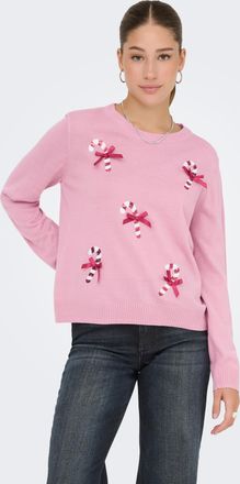 Only Weihnachtspullover ONLY ONLXMAS SHINE LS ONECK KNT, Damen, Gr. L, bleached mauve detail:candy canes, Strick, Obermaterial: 100% Polyacryl, gemustert, 