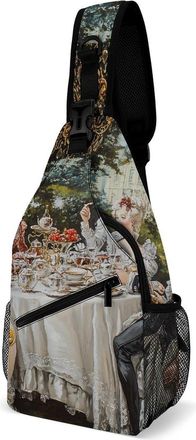 Generic European Court Meeting Party Painting Unisex Shoulder Bags Casual Crossbody Chest Bag Sling Backpack for Hiking Cycling Travel