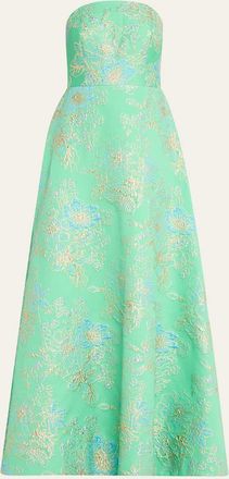Teri Jon Strapless Metallic Floral Jacquard Gown