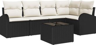 vidaXL Garden Sofa Set with Cushion 6 pcs Black Poly rattan Vidaxl