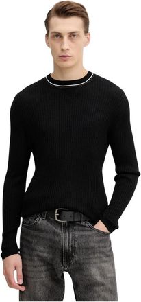 A|X Armani Exchange Trui met Ronde Hals en Contrasterende Paspel - Heren - Ronde hals truien - Zwart - M - Wol - Truien & Vesten