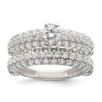 Diamond2Deal Sterling Silver Polished Pave Cubic Zirconia Wedding Ring Set