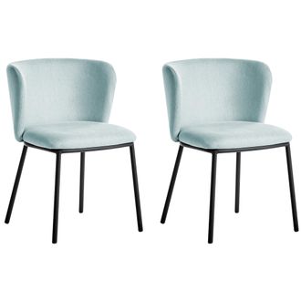 Beliani Conjunto De 2 Sillas De Comedor Modernas Con Asiento Tapizado En Tela Y Respaldo Curvado Sin Brazos Patas Negras Azul Claro Mina