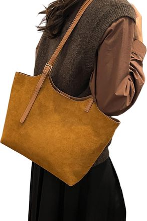 Generic Cymwer Faux Suede Tote Handbag Frosted Shoulder Bag Large Capacity Armpit Bag (Coffee)