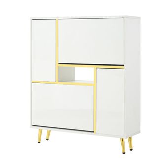 Urban Meuble Zapatero blanco con puertas abatibles, espacio de almacenamiento