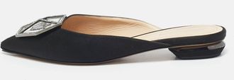 Nicholas Kirkwood Black Satin Eden Crystals Embellished Flat Mules