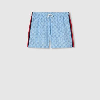 Gucci Printed Poplin Tech Swim Shorts, Size 44 IT, Blue, Ready-to-wear
