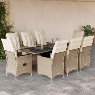 vidaXL Set Comedor De Jard&iacute;n 9 Pzas Con Cojines Rat&aacute;n Sint&eacute;tico Beige Vidaxl