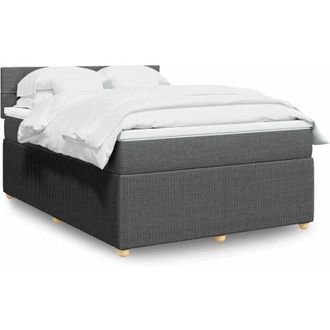 vidaXL Cama Box Spring Con Colch&oacute;n Tela Gris Oscuro 140x190 Cm Vidaxl