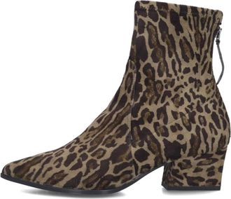 Unisa Stijlvolle enkellaarsjes met panterprint - Dames - Laarzen met Hak - Bruin - 39 EU - Wol - Schoenen