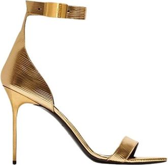 Balmain Uma Leren Sandalen met Verstelbare Enkelband - Dames - Sandalen met hakken - Geel - 40 EU - Leer - Schoenen