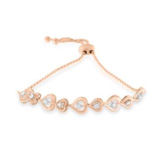 House of Brilliance Rose Plated Silver Diamond Heart-Linked Bolo Bracelet in Pink at Nordstrom