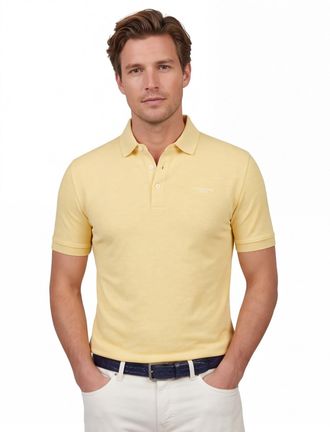 Cavallaro Goloshirt Cavallaro Bavone geel normale fit korte mouw knoopjes