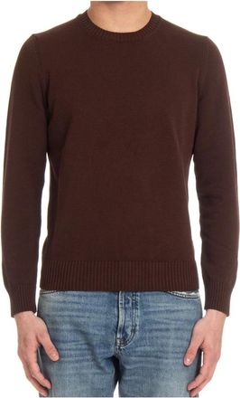 Drumohr Bruine Katoenen Crewneck Sweater - Heren - Ronde hals truien - Bruin - 2XL - Katoen - Truien & Vesten