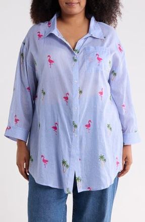 Boho Me Long Sleeve Button-Up Tunic Shirt in Blue Falmingo at Nordstrom Rack, Size 2X