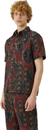 Soulland Rood Multi Jacquard Overhemd - Heren - Korte mouwen Overhemden - Bruin - S/M - Polyester - Overhemden