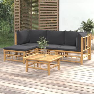 vidaXL Set De Muebles De Jard&iacute;n 5 Piezas Bamb&uacute; Con Cojines Gris Oscuro Vidaxl