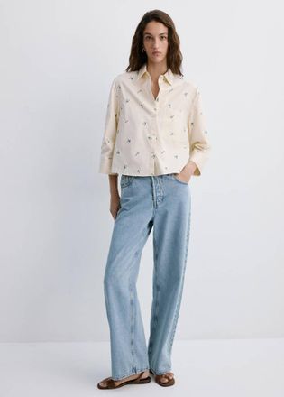 Mango Camicia cotone ricamata giallo pastello - Donna - XS - MANGO