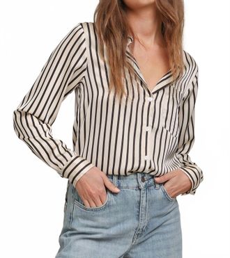 Line & Dot Striped Long Sleeve Button Shirt In Ivory And Black