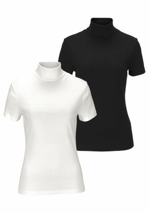 Flashlights Rollkragenshirt FLASHLIGHTS, Damen, Gr. 52/54 (XXL), schwarz-weiss (wollwei&szlig;, schwarz), Rippware, Obermaterial: 100% Baumwolle, unifarben, Basic, eng,