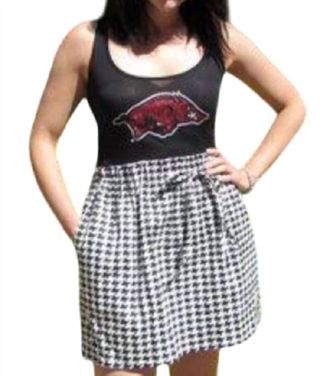 Gameday Couture University Of Arkansas Logo Houndstooth Dress In Black