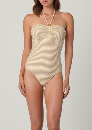 Shoshanna Metallic Seersucker Cinched Bandeau One Piece in Multi at Nordstrom, Size 12