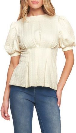 Flying Tomato Puff Sleeve Textured Peplum Top in Cream at Nordstrom Rack, Size Medium