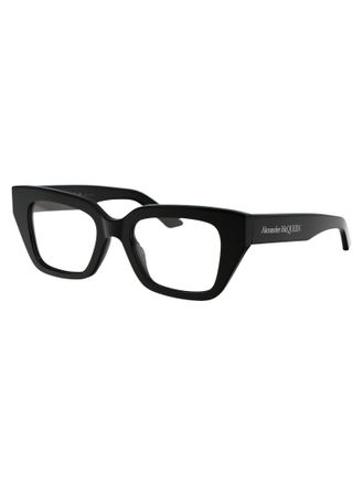 Alexander McQueen AM0453O Black Acetate Square Eyeglasses - Black