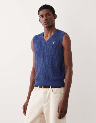 Polo Ralph Lauren Canotta in cotone blu navy con logo iconico