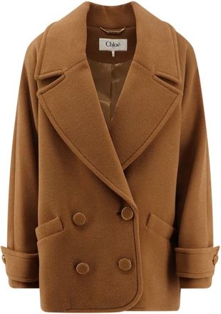 Chlo&eacute; Jassen, Dames, Bruin, S, Wol, Korte Dubbelrijige Visgraat Woljas
