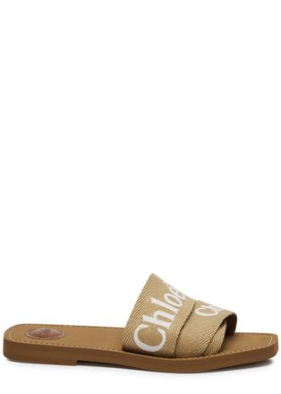 Chlo&eacute; Woody Logo Canvas Sliders - Tan - 36 (IT36 / UK3)