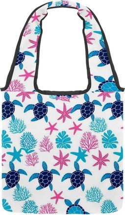 Generic Sea Turtle Tortoise Coral (3) Reversible Canvas Shoulder Tote - Double-Sided Print, 12oz Cotton, 27cm Drop, Fold-Flat Bag for Travel, Shopping, Street