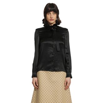 Gucci Silk Satin Ruffled Shirt