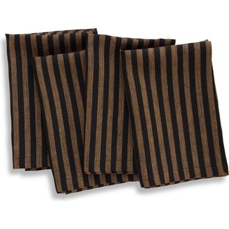 Solino Home Linen Dinner Napkins - Amalfi Stripe, 20 x 20 Inch in Brown Sugar And Black at Nordstrom, Size Large