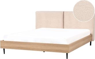 Beliani Modern eu Super King Size 6ft Bed Boucle Headboard Beige Limanton