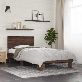 vidaXL Vidaxl - Estructura Cama Madera Ingenier&iacute;a Metal Roble Marr&oacute;n 75x190 Cm