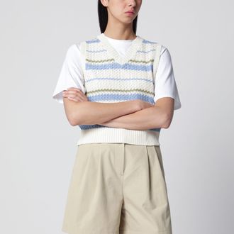 Dunst Ivory/green/light blue striped crochet-effect vest