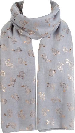 World of Shawls New Sparkling Bunny Rabbit Print Ladies Celebrity Style Scarves Maxi, Scarf, Wrap, Sarong, Shawls (Gold Rabbit - Silver)