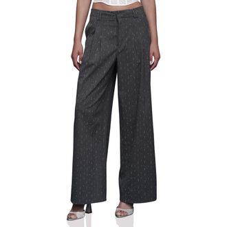Avec Les Filles Pinstripe Pleated Wide Leg Pants in Grey Pinstripe - Silver at Nordstrom, Size 6